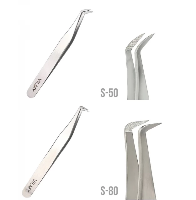 Tweezers for eyelash extensions VILMY / hatchet (tilt angle 80°) / T-80