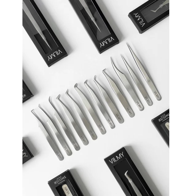 Tweezers for eyelash extensions VILMY / hatchet (tilt angle 80°) / T-80