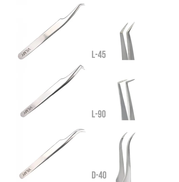 Tweezers for eyelash extensions VILMY / hatchet (tilt angle 80°) / T-80
